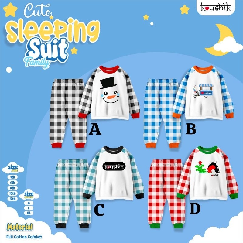 Pre Order (PO) | CUTE SLEEPING SUIT FAMILY by Koushik | COUPLE FAMILY WEAR | Baju Couple Keluarga | 