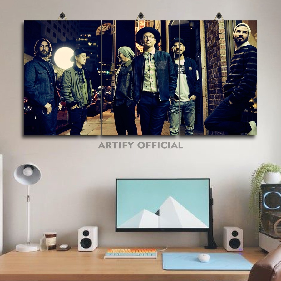 Dekorasi Dinding Dapur Gambar Linkin Park 60X30 Multi Panel / Poster Kayu Custom Linkin Park Logo / 