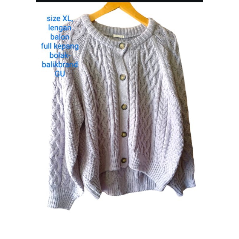 Cardi kepang lengan balon