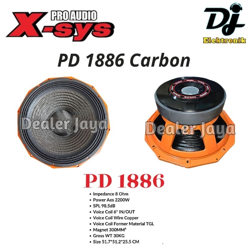 Speaker Komponen Xsys / X-sys PD 1886 / PD1886 CARBON - 18 inch (Carbon)