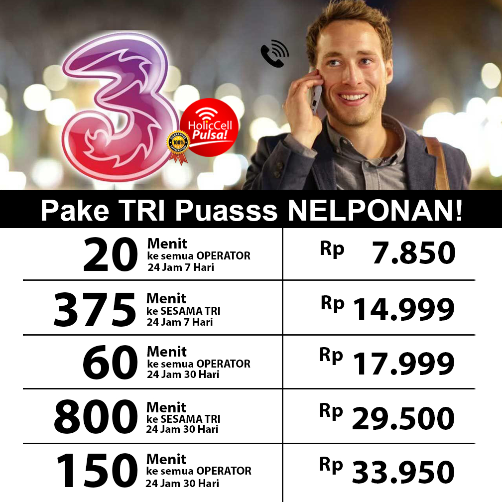 PAKET NELPON PUAS 3 TRI THREE 20 MNT, 375MNT, 60MNT, 800MNT, 150MNT I WAJIB BACA DESKRIPSI PRODUK