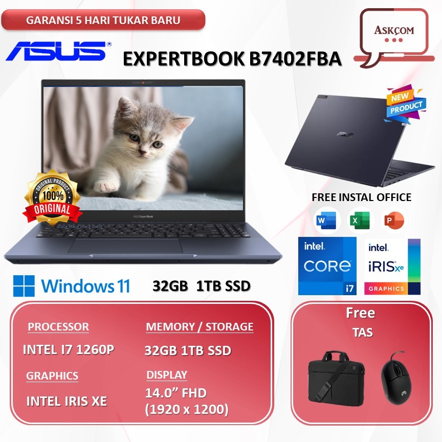 Laptop Asus ExpertBook B7402FBA I7 1260P 32GB 1TB SSD W11PRO 14.0FHD LA7311X