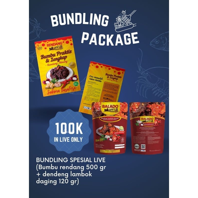 

PRODUK BUNDLING SPESIAL LIVE (Bumbu rendang 500 gr + dendeng lambok daging 120 gr) Rendang Uni LIli