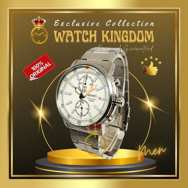 Jam Tangan Pria Cowok Seiko Chronograph Original Water Resistant Bulat Bundar Analog Jarum Quartz Ba