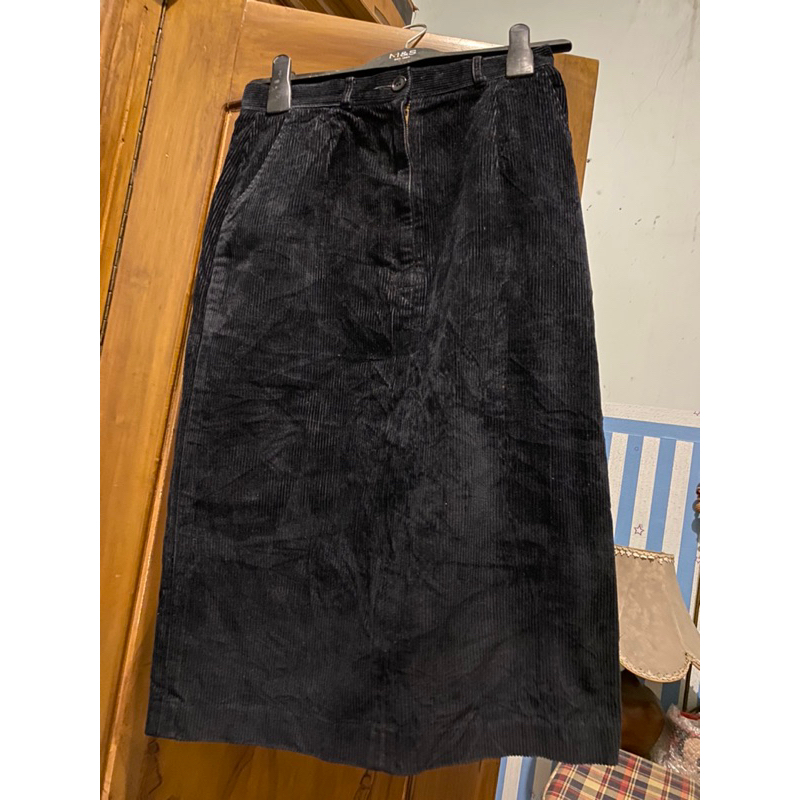 Rok corduroy midi high waist black