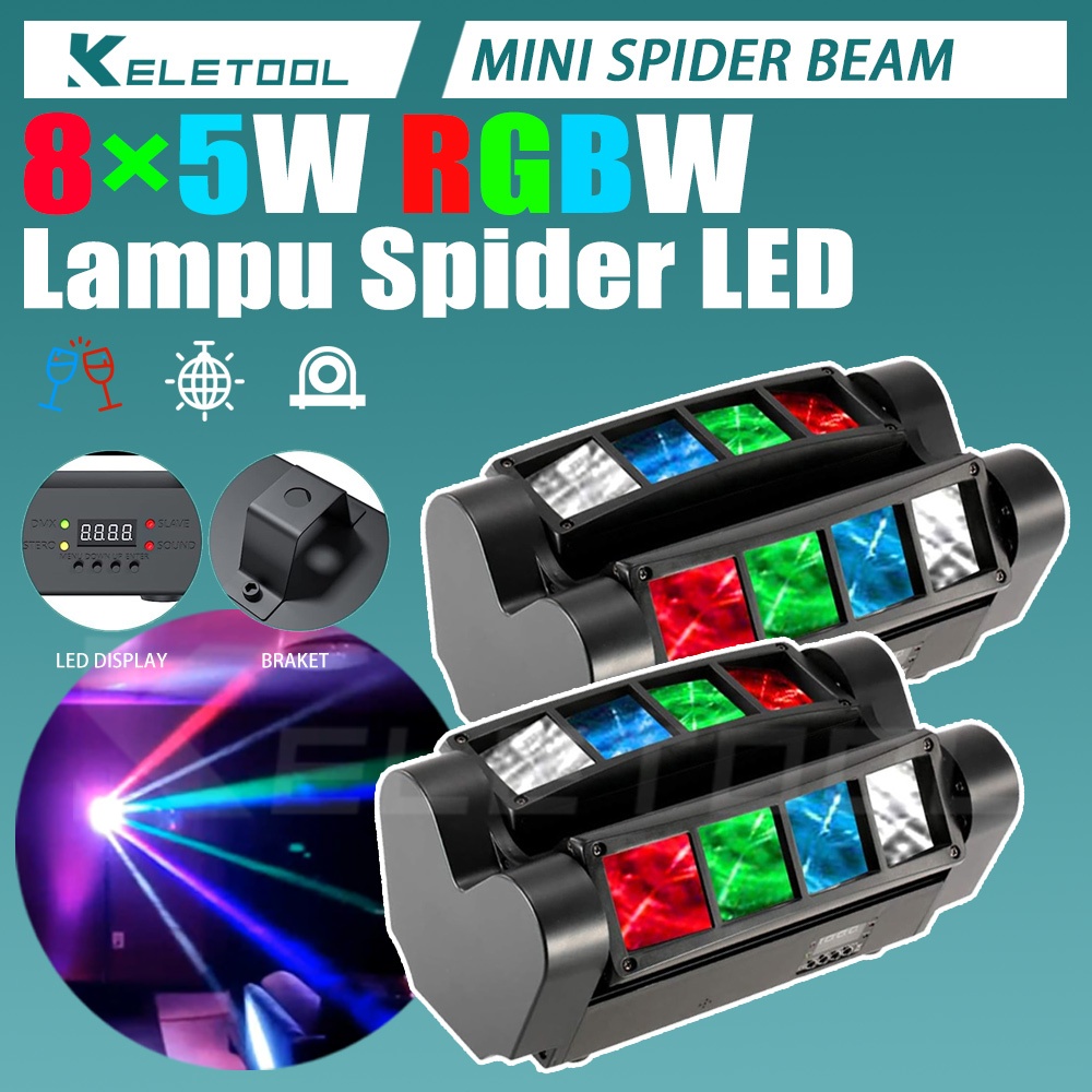 Keletool Beam mini Moving head Spider light lampu LED Lampu dj disco 8×5watt RGBW Lampu disko sensor