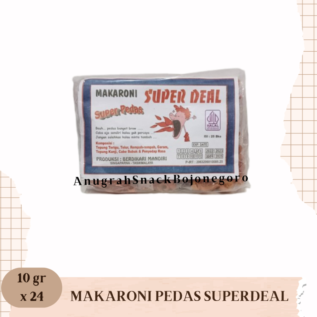 

Makaroni Pedas Superdeal 250gr (isi 24 pcs)