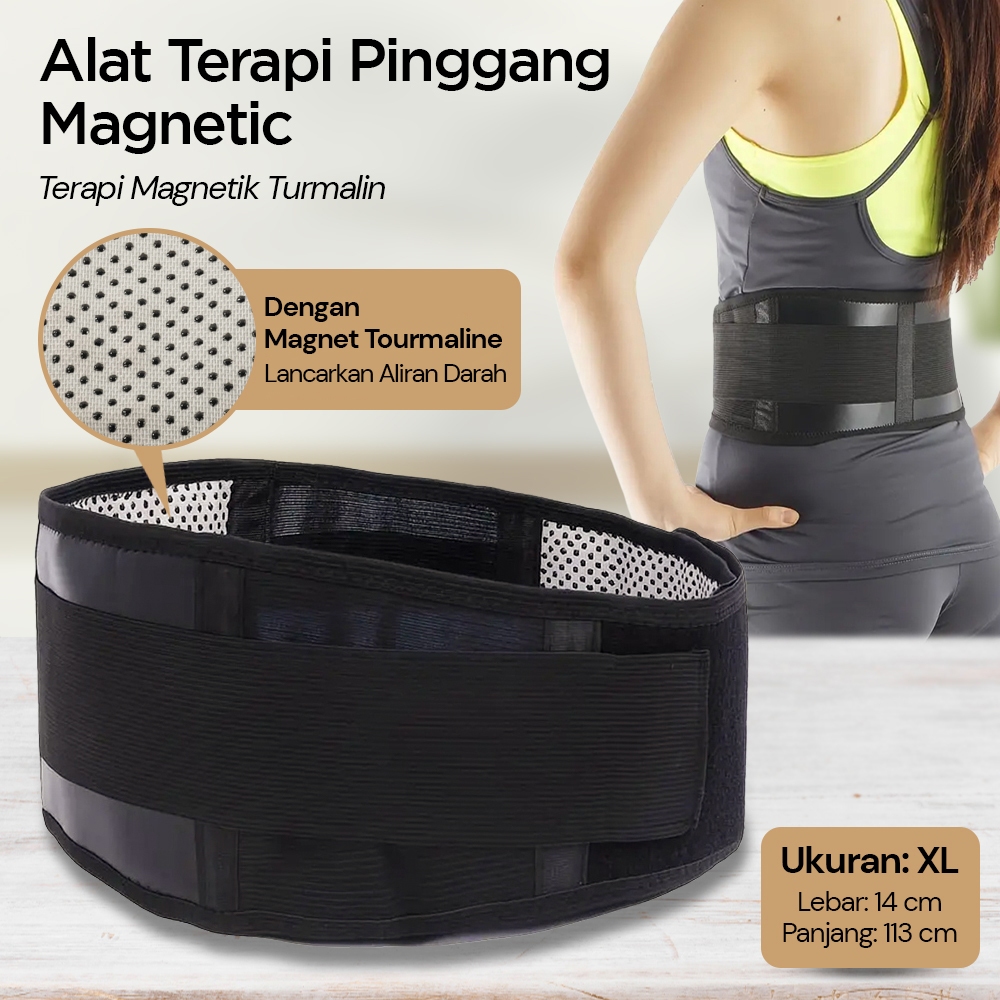 Alat Terapi Pinggang Magnetic Tourmaline Size XL - Black / Sabuk Magnet Terapi Pinggang Therapy Tour