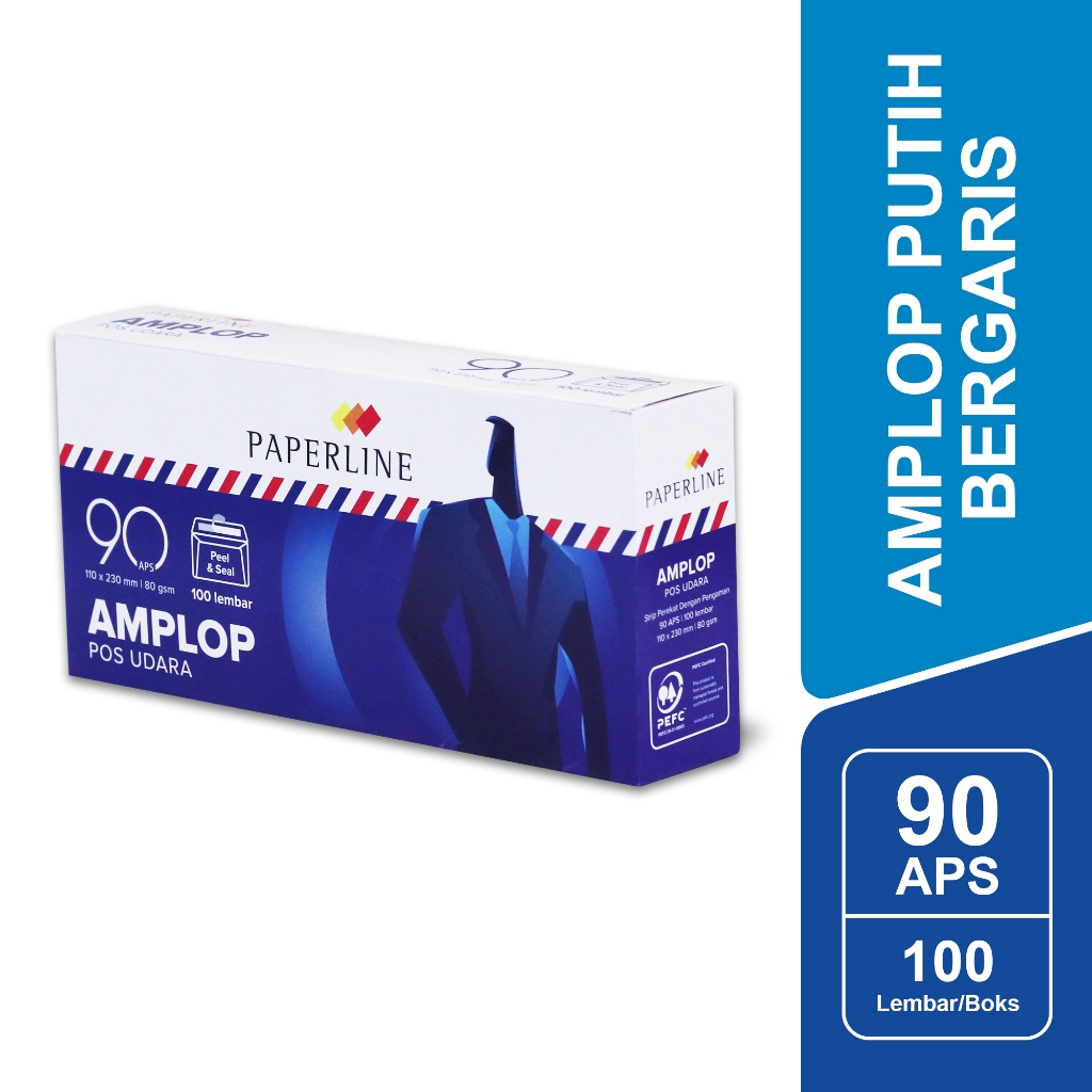 

Paperline Amplop Putih Airmail 90 APS Bergaris Merah Biru - PPL EV 90 APS