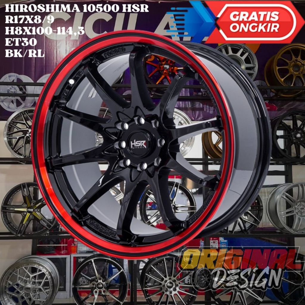 Velg Mobil Ring 17 Ce28 HSR HIROSHIMA R17 LEBAR 8/9 BAUT 4 ET30 BK/RL