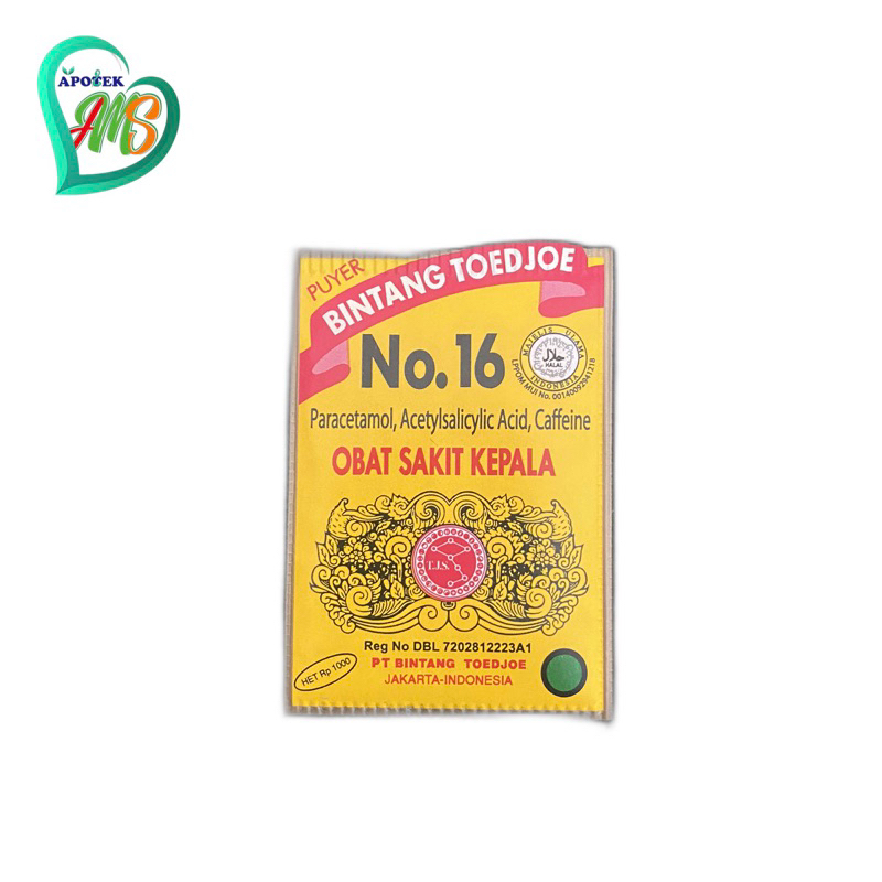BINTANG TOEDJOE NO 16 | PUYER | ISI 12 SACHET | OBAT SAKIT KEPALA DAN SAKIT GIGI