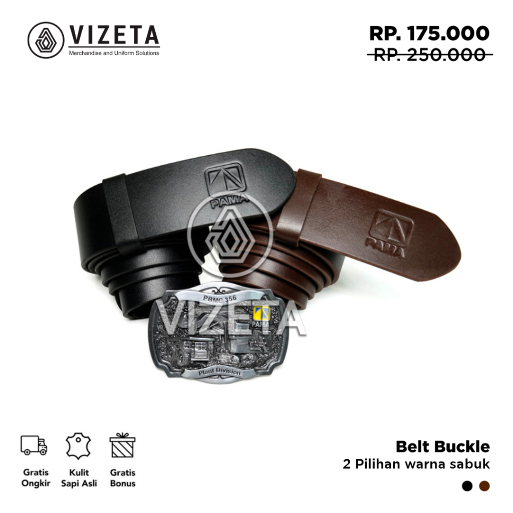 Sabuk Tambang Pama PBMC Plant Division l Ikat Pinggang Pria Kulit Asli l Gesper Casual by Vizeta