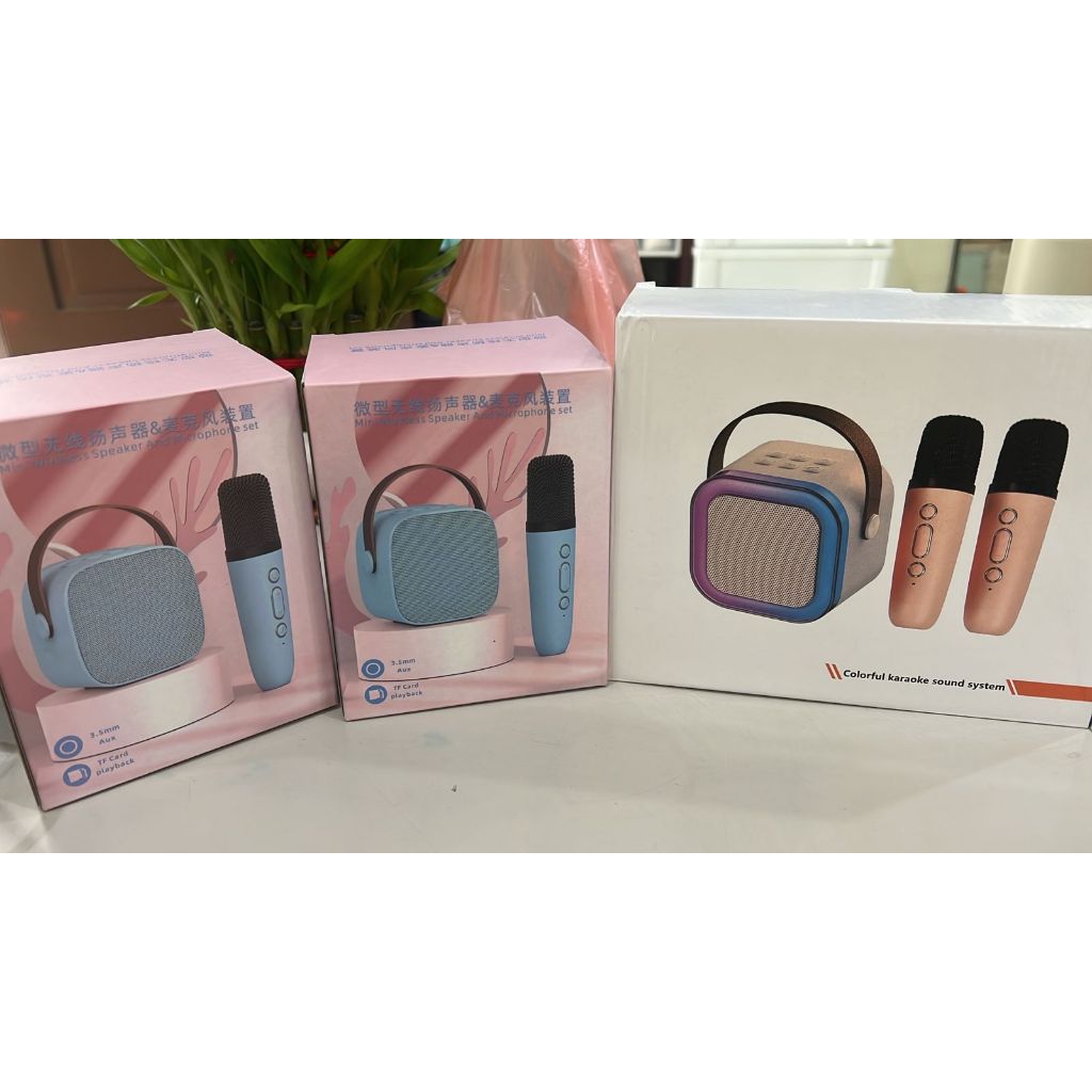 SPEAKER BLUETOOTH KARAOKE MINI WIRELESS FULL BASS + MICROPHONE WIRELESS ( 1MIC & 2MIC )