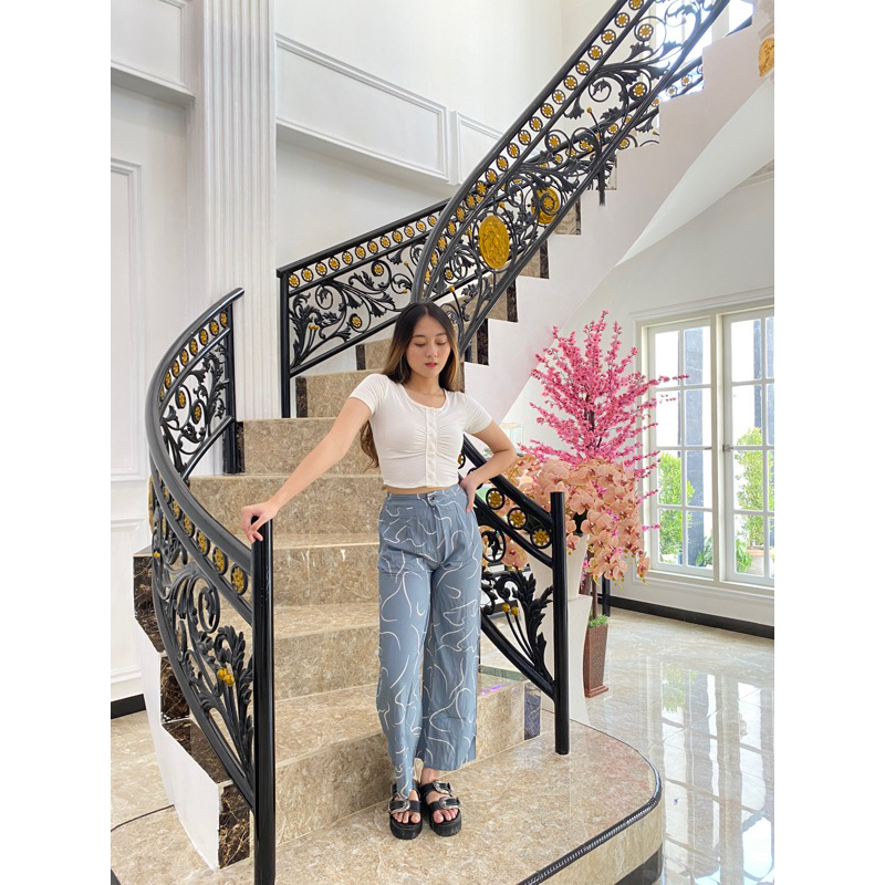 Celana kulot hw motif cacing