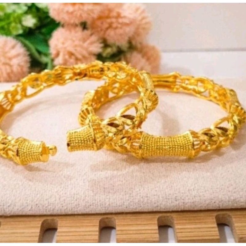 GELANG DUBAI PERHIASAN TITANIUM ANTI LUNTUR ANTI KARAT BERLAPIS EMAS DAN ELEGAN
