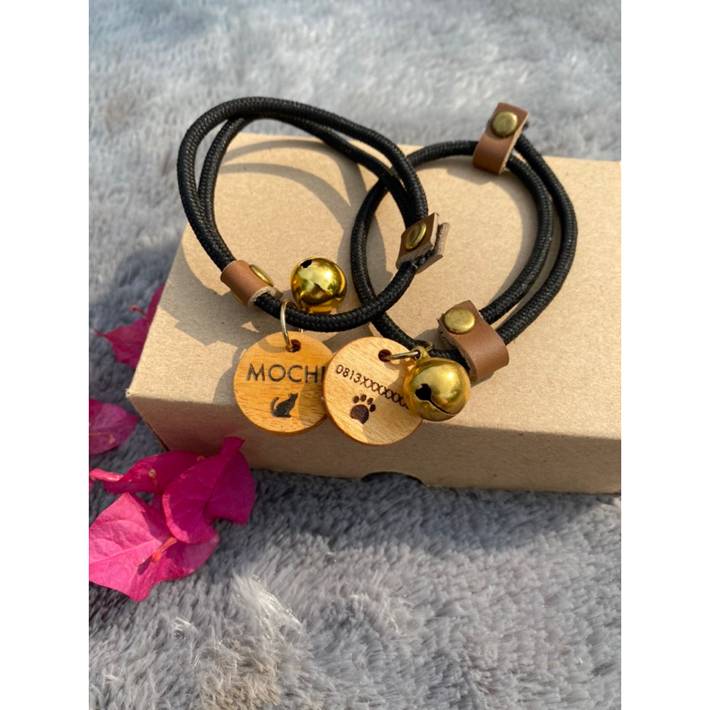 Kalung Kucing Kayu Custom Nama Tali Prusik