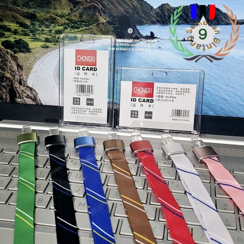 Tempat Id Card Akrilik + Tali Lanyard Aluminium Salur Holder Id Card Acrylic Tranparan 2 Sisi