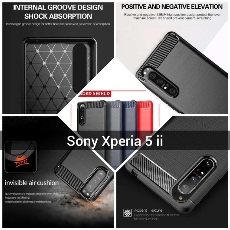 Case Sony Xperia 5 ii 5ii mark Soft Case Brushed Carbon Fiber Shockproof SO-52A, XQ-AS52, XQ-AS62, X