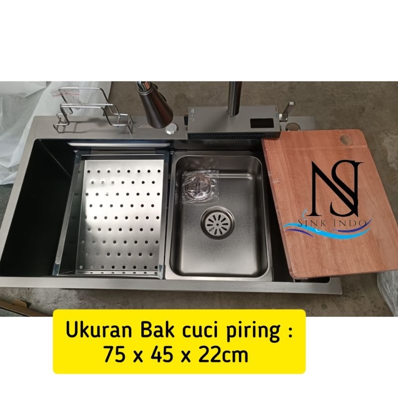Kitchen Sink Hitam Modern Rainfall sink 7545 Josida type T westafel cuci piring Sink Luxury Modern D