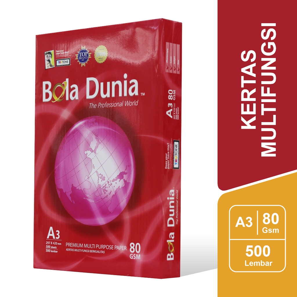 

Bola Dunia Kertas Print / Fotocopy HVS 80 GSM A3 per RIM - BDA PC 80 A3G