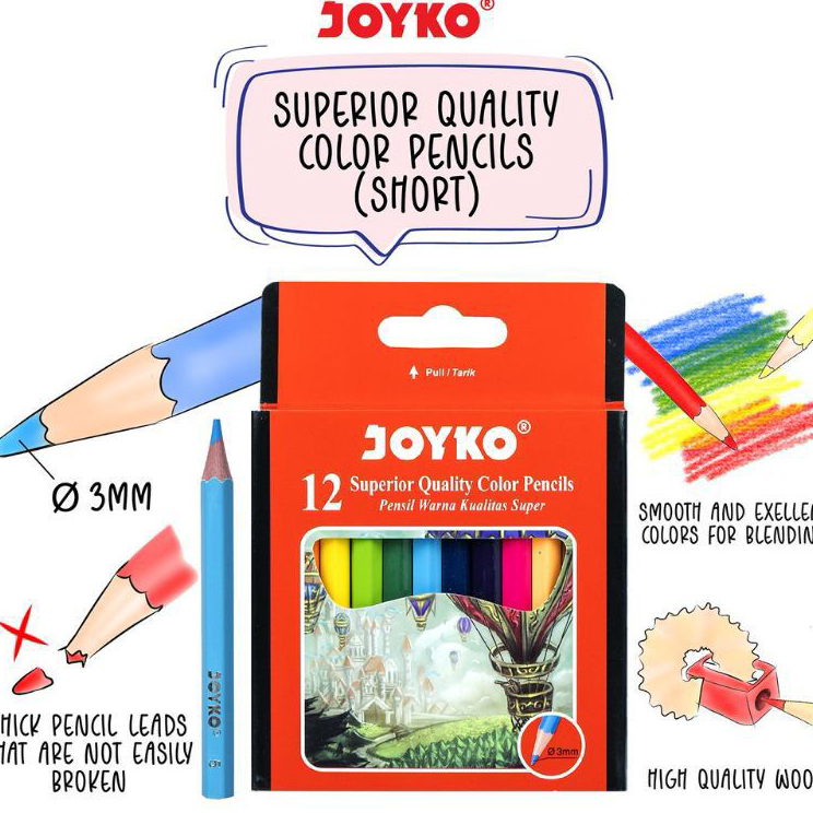 

Terkini Pensil Warna Joyko 12 Pendek CP-102 ( 1 set )