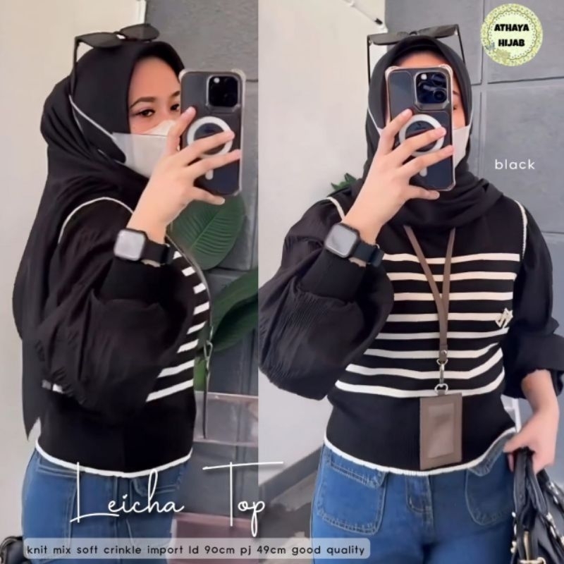 Leicha top by Athaya hijab Blouse Korean style wanita korea rajut mix