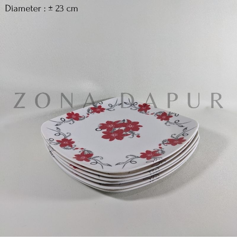 (6 pcs / 1 lusin) - Piring Melamin Persegi Ceper (9 inch), Piring Saji Melamine, Piring Makan Melami