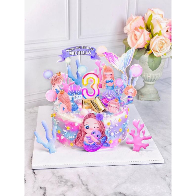 kue ulang tahun anak birthday mermaid Topper cake