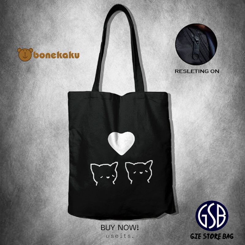 Totebag/Tote bag resleting kucing lucu Cat love Tas Totebag/Tas wanita/Tas bahu/Tas slempang wanita