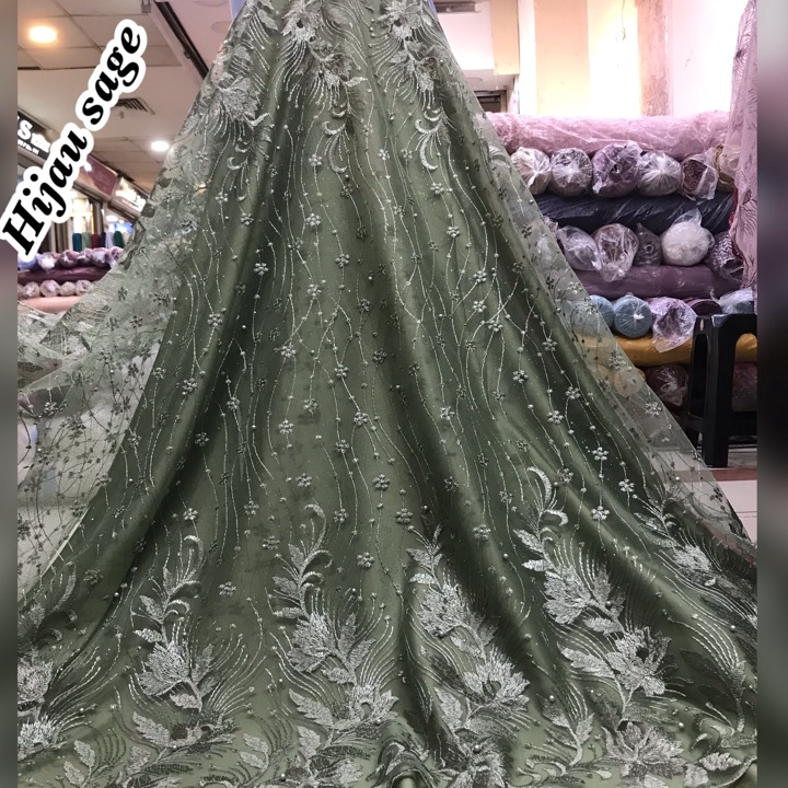 Diskon Promo TERMURAH Kain bahan tile tumpal bordir atas bawah / bahan kebaya brokat Tulle(laba2 bor