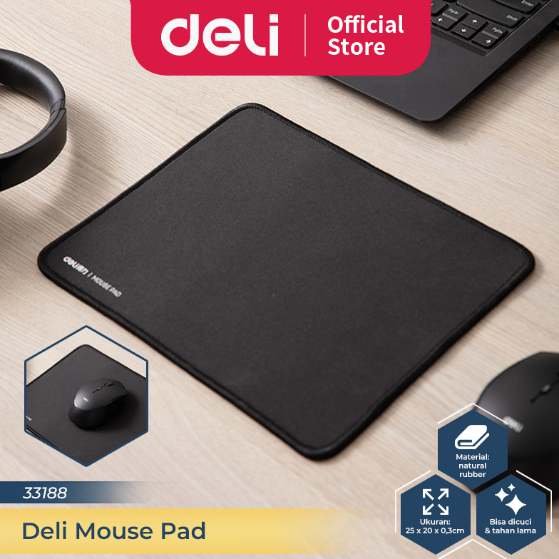 STAR Deli Mouse Pad / Tatakan Mouse Polos 25 x 20 cm Warna Hitam Anti Slip Cocok untuk Kantor 33188