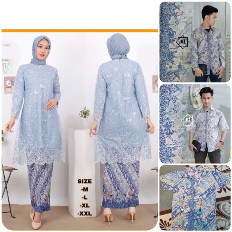 BAJU BATIK COUPLE / COUPLE BATIK DAN KEBAYA TUNIK TILLE SOFT BLUE / COUPLE BATIK DAN ROK MODERN / CO