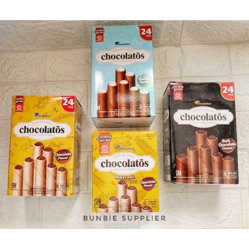 

Chocolatos Wafer Stick 8gr x 24pcs & 14gr x 24pcs (BOX) | Chocolatos Cokelat / Dark Chocolate / Vanilla / Cheese Keju