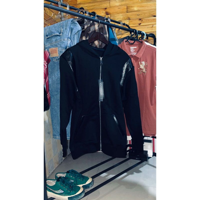 Rucas Embossed Paisley Leather Zip Hoodie