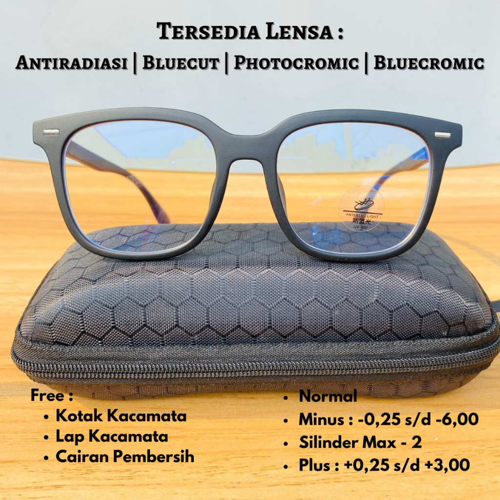 Kacamata Pria dan Wanita Model Kotak Besar Antiradaisi Photocromic