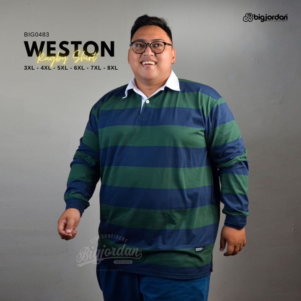 WESTON rugby polo shirt vintage navy green jumbo size original from BigJordan size 3XL-8XL pria