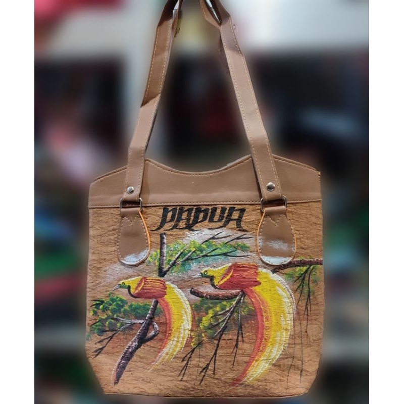 Tas Selempang noken Wanita Pria Kulit Kayu Motif Papua