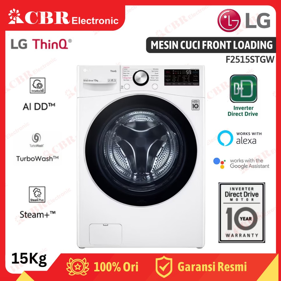 Mesin Cuci LG Front Loading 15 Kg F2515STGW (Inverter / ThinQ)