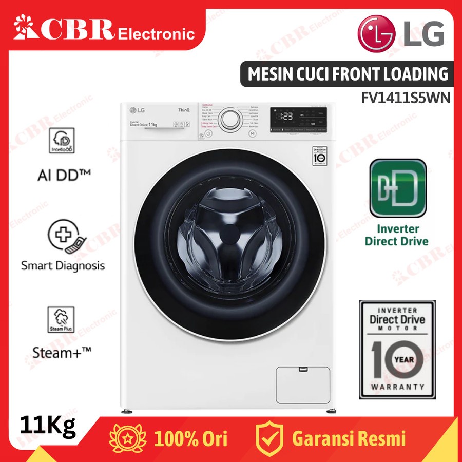 Mesin Cuci LG Front Loading 11 Kg FV1411S5WN (Inverter)
