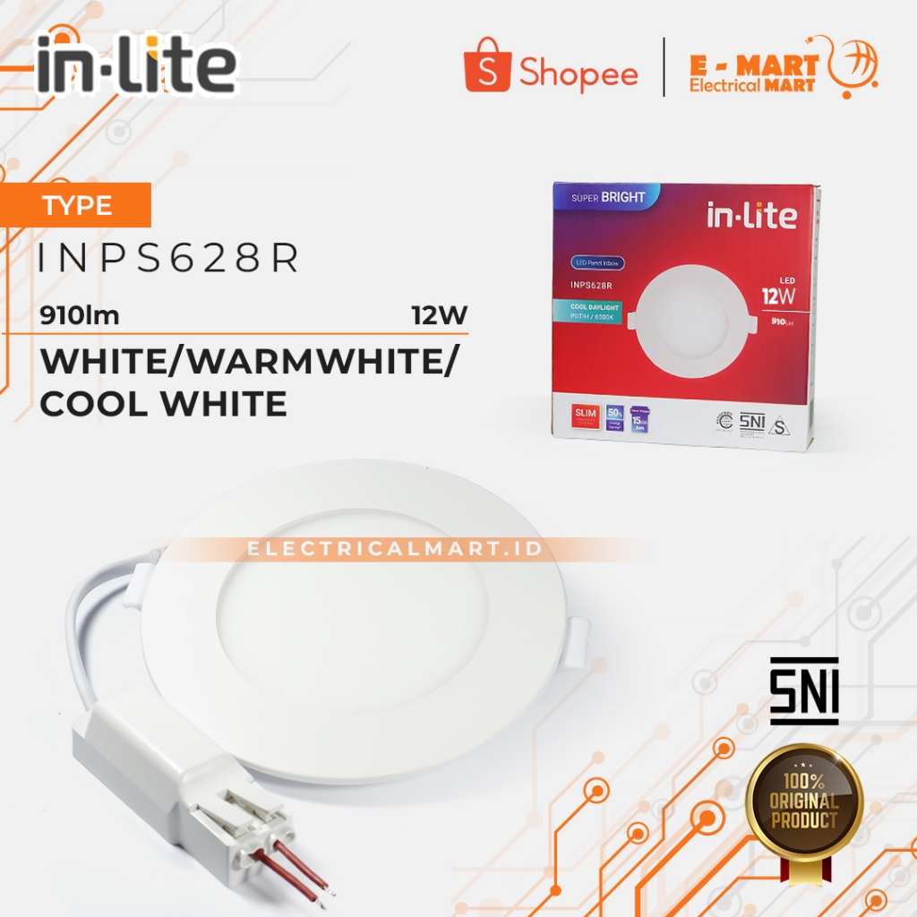Downlight PANEL LED INLITE IB 12W Bulat Panel LED Tanam Plafon