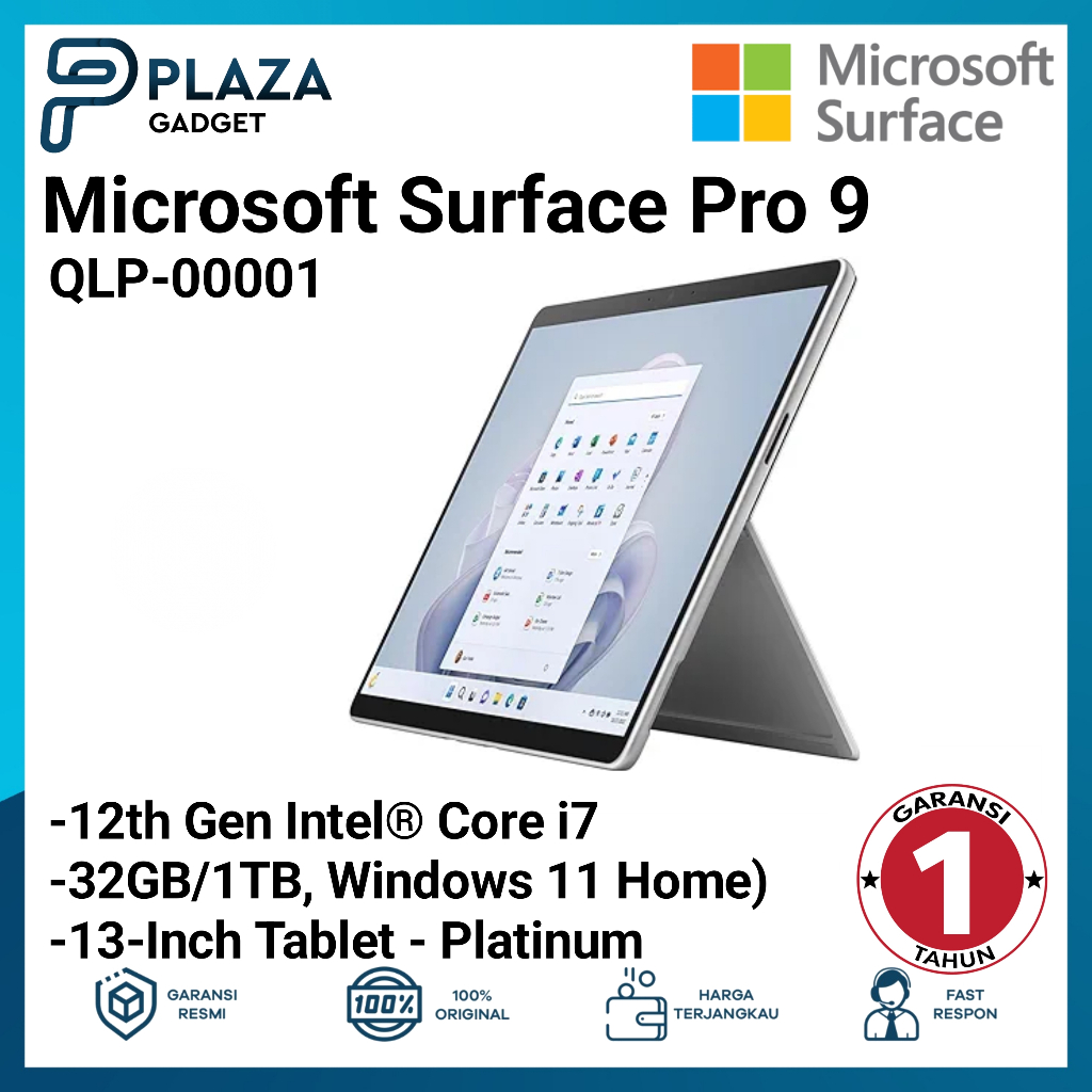 Microsoft QLP-00001 Surface Pro 9 13", Intel i7, 32GB/1TB Windows 11 Home Garansi Resmi 1 Tahun