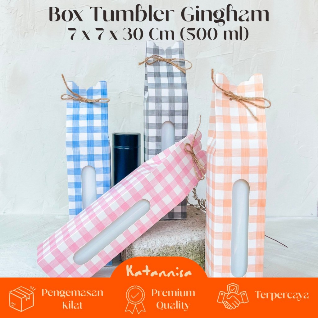 

KATANNISA Gingham Pattern - Box Dus Kemasan Packaging Souvenir Hampers Gift Botol Tumbler Termos 500 Ml