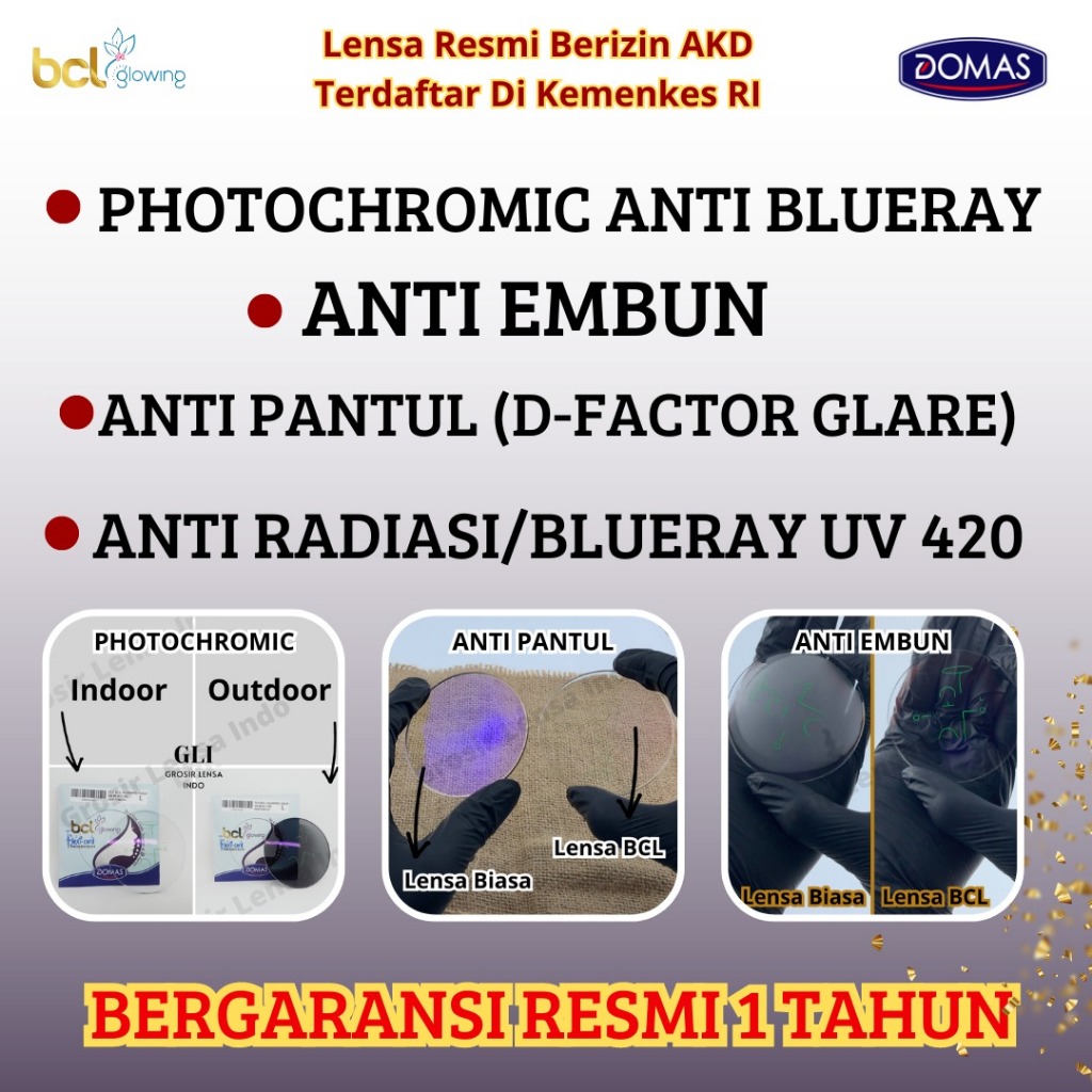 Lensa kacamata  Bluecromic Anti Blue Ray + Anti Embun | Auto Gelap Photochromic bergaransi resmi 1 T