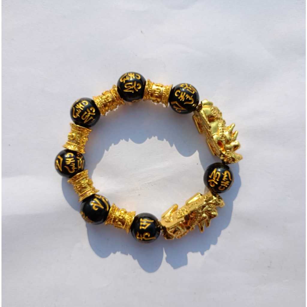 Gelang Pixiu 2 Naga Batu Obsidian