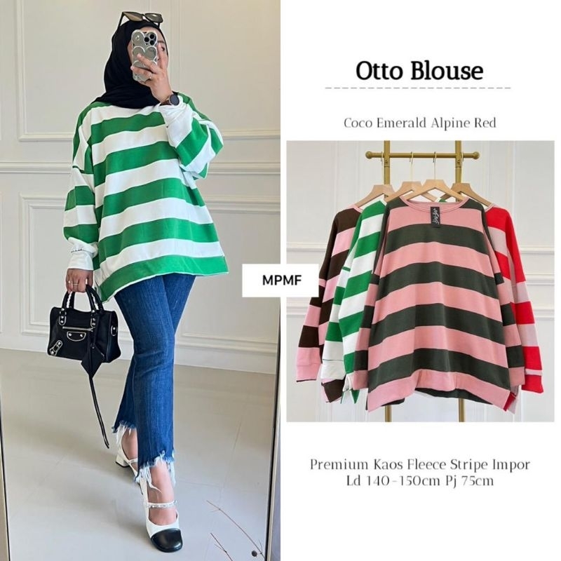 Otto Blouse Kaos Stripe Import Jumbo XXXL Ld130 Ld140 Bahan Adem Melar