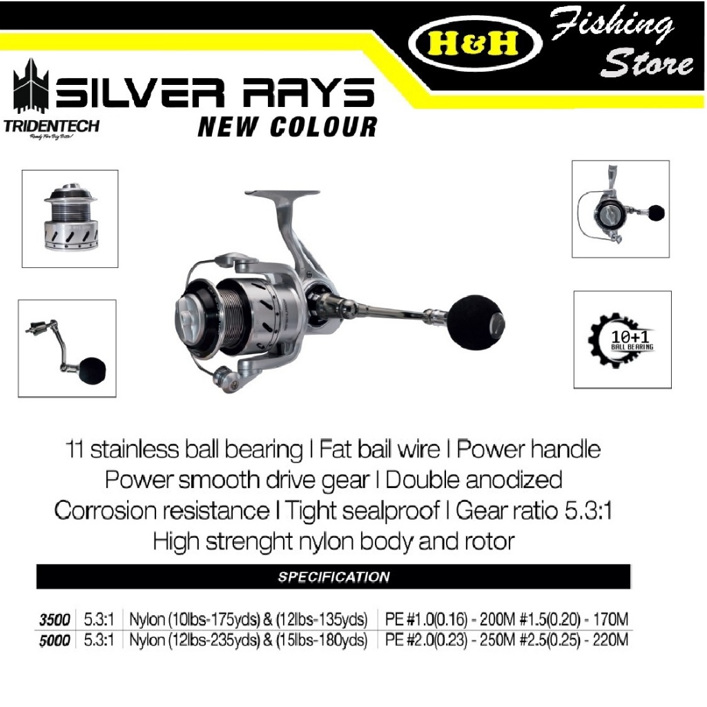 REEL TRIDENTECH SILVER RAYS 3500 NEW COLOR