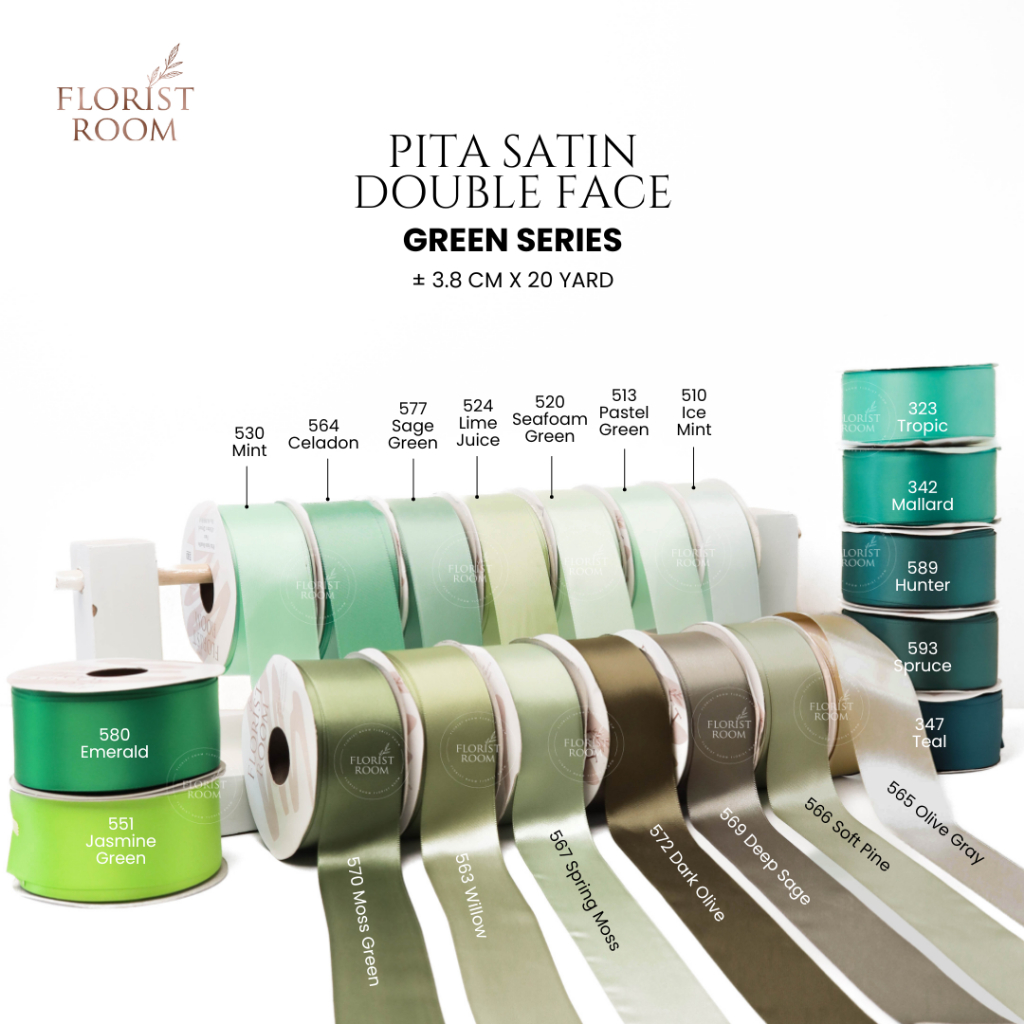 

Pita Satin Double Face ±3.8cm x 20yard Green Series