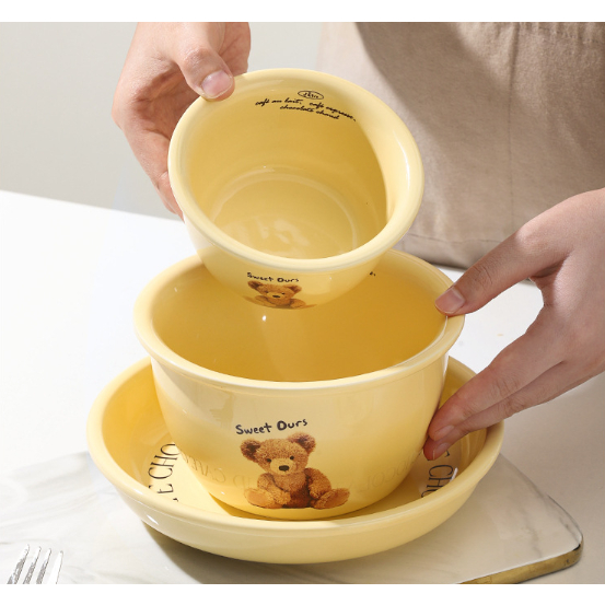 BEAR KOREAN TABLEWARE ESTETIK PIRING KERAMIK KOREA ESTETIK MOTIF BERUANG PIRING MANGKOK GELAS BEAR K