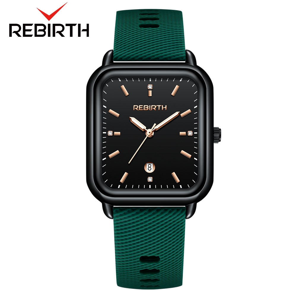 REBIRTH Jam Tangan Wanita Korea Anti Air Kuarsa Kasual Elegan Tali Silikon Jam Tangan Cewek Original-Green
