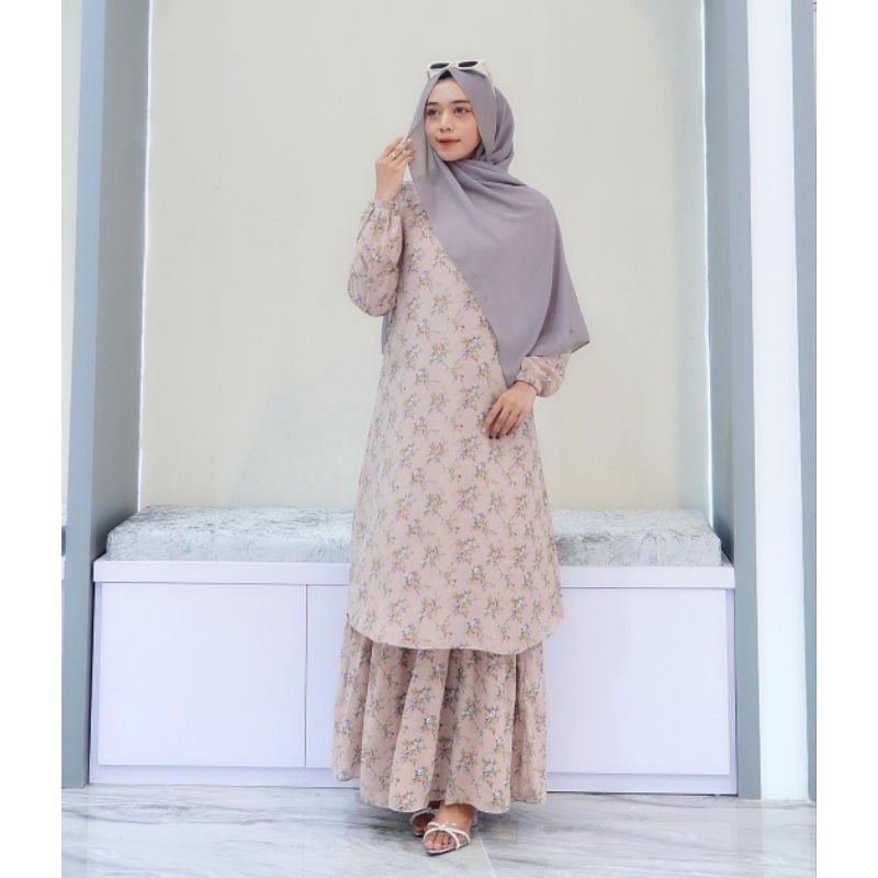 Gamis Malaysia Melayu Motif Rempel Bawah Ceruty Babydoll Import